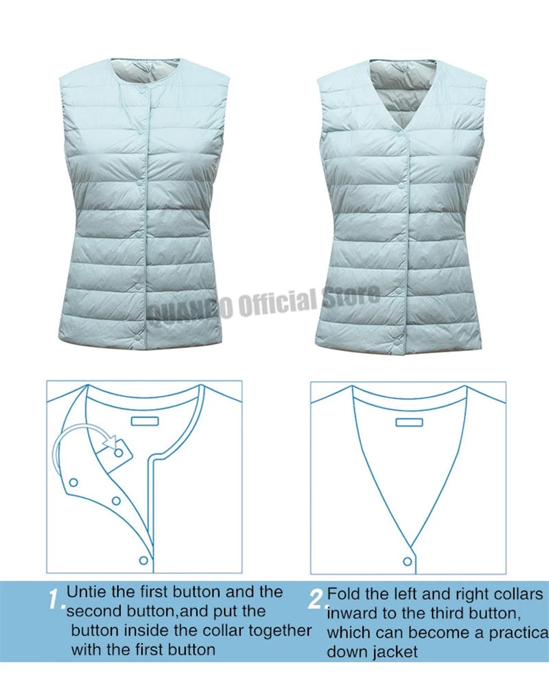 Description Picture 6 of item2025 New Women Sleeveless Puffer Jacket Spring Winter Female 90% White Duck Down Ultra Lightweight Packable Warm Down Liner Vest