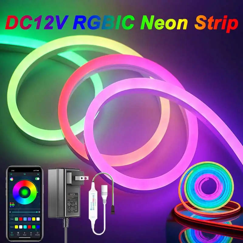 Description Picture 2 of itemRGB Neon LED Strip Light DC12V Bluetooth Control RGBIC Neon Sign Lighting Tape For Garden Billboard Indoor Room Party Decor