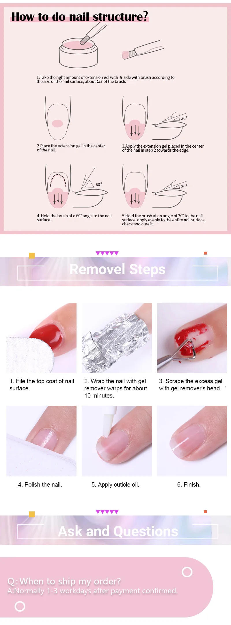 Description Picture 6 of itemLILYCUTE 6 IN 1 Extension Gel Nail Polish Acrylic Construct Hard Gel Soak Off Self Leveling Reinforcement Gel For Nail HEMA FREE
