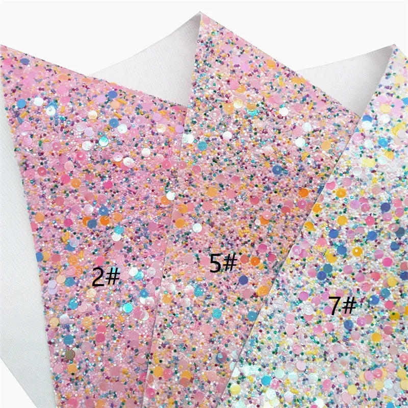 Description Picture 6 of itemRolls 30x134cm 21x29cm Pastel Colors Round Sequins Chunky Glitter Leather Felt Backing Faux leather For Bow Earrings DIY  HQ219