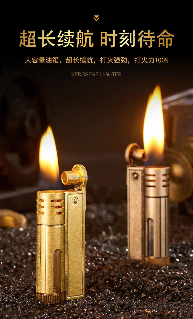 Description Picture 4 of itemClassic Retro Gasoline Lighter Metal Windproof Open Flame Cigarette Lighters Grinding Wheel Flintstone One-Key Ignition