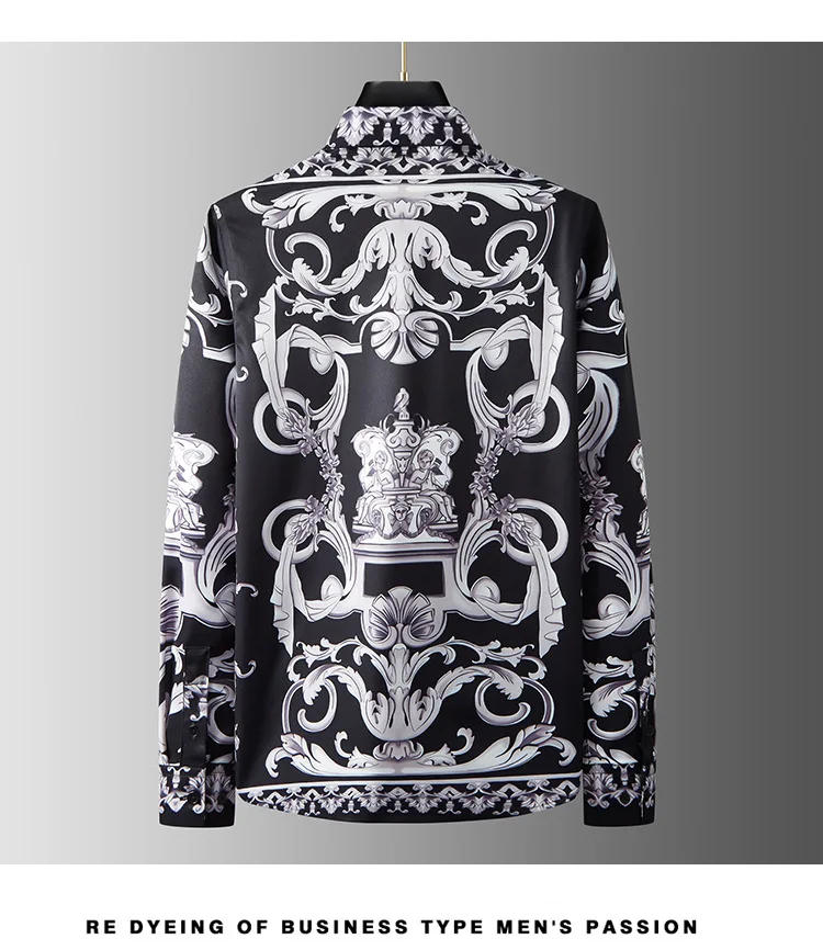 Description Picture 6 of itemLuxury Retro Palace Style Shirts Men Long Sleeve Slim Casual Shirt Business Social Formal Dress Shirts Party Tuxedo Streetwear