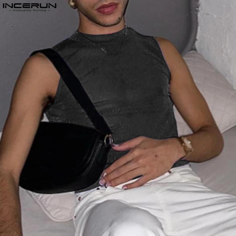 Description Picture 4 of itemINCERUN 2024 Summer Tank Tops Men's Tee Sleeveless Mesh Tops See Through Transparent Sexy Party Clubwear Camisas Nightclub S-5XL