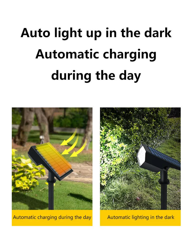 Description Picture 6 of item1/2pcs LED Outdoor Solar Lights IP65 Waterproof Landscape Spotlights Lawn Lights Garden Decoraction Lamp Solar Wall Lamp