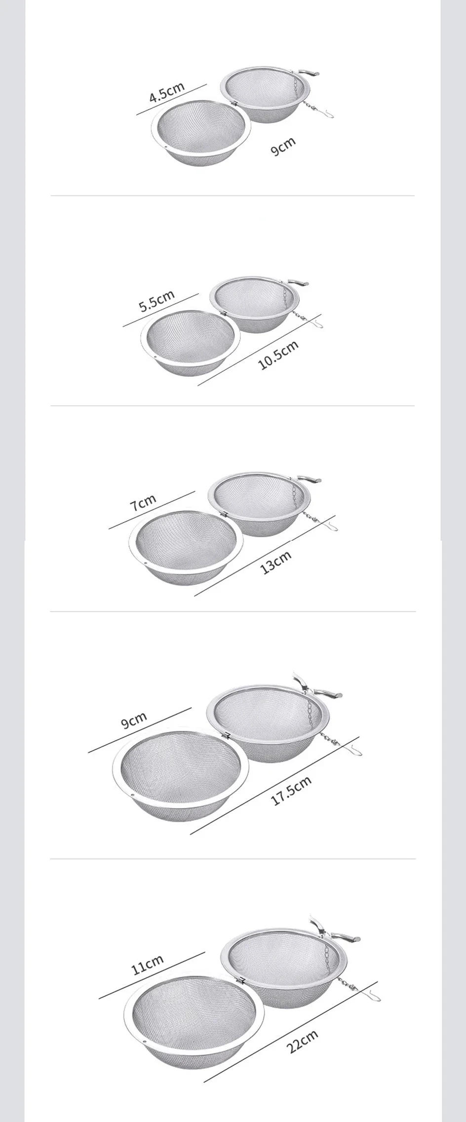Description Picture 3 of item5 Size Stainless Steel Tea Infuser Sphere Locking Spice Tea Ball Strainer Mesh Infuser Tea Filter Strainers Kitchen Accessories