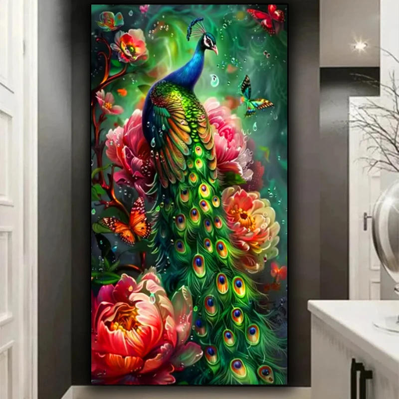 Description Picture 6 of itemPeony flowers green peacock scenery diy Diamond Painting New 2025 Full Square Round Diamond Mosaic Cross Stitch Kits Home Decor