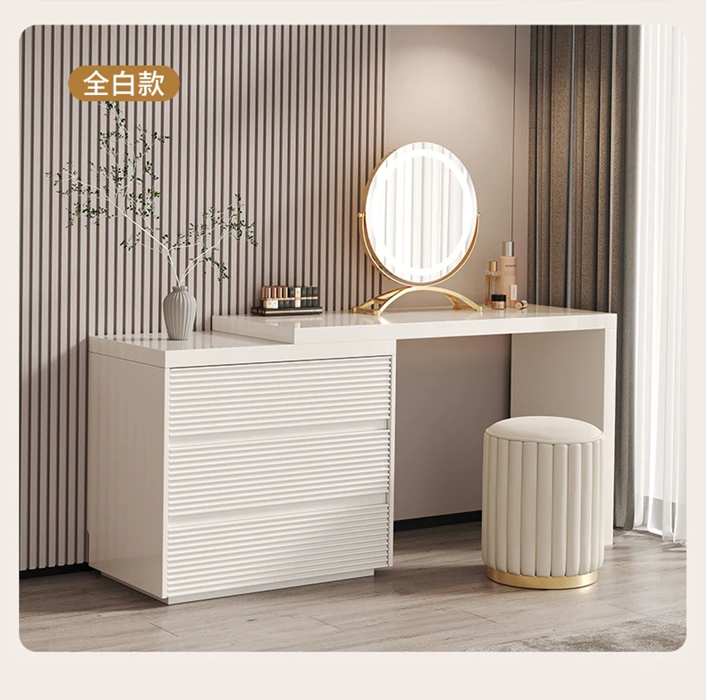 Description Picture 6 of itemLarge Mirror Led Dressing Table Drawer Modern Women Corner Dressing Table Vanity 6 Drawer Comoda Pra Quarto Bedroom Furniture