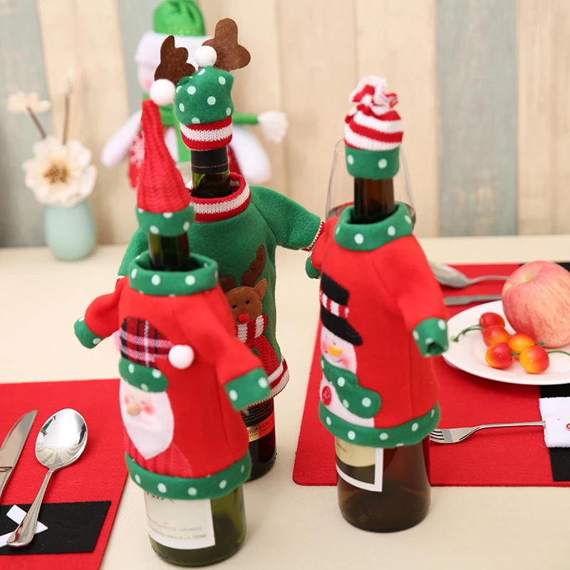 Description Picture 3 of itemChristmas Wine Bottle Cover Set Santa Snowman Woven Wine Bottle Bags for Christmas Party Dinner Table Decorations New Year Gifts