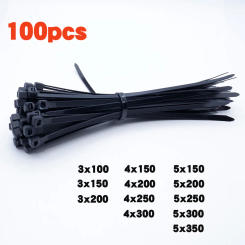 100Pcs/Bag Cable Ties Self-locking Plastic Fixing Straps Nylon Black 5x200 Cable Tie Fastening Ring Industrial Cable Tie Set