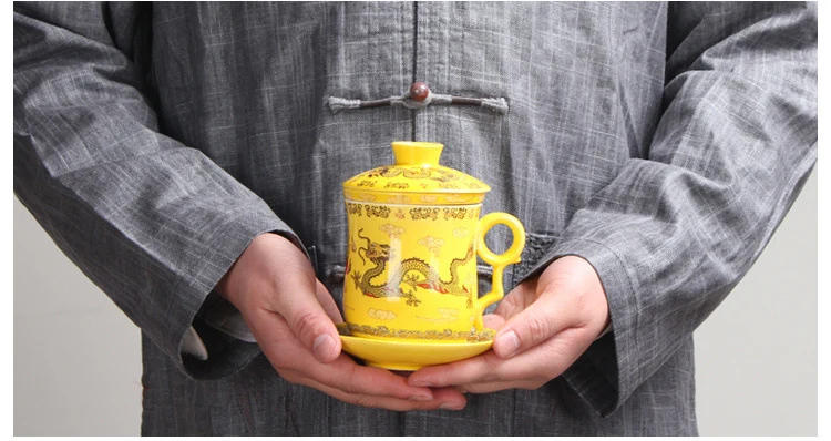 Description Picture 3 of itemChinese Dragon Pattern Tea-Mug with Strainer Infuser and Lid and Saucer Ceramic Tea Mug Convenient  Porcelain Personal Tea Cup