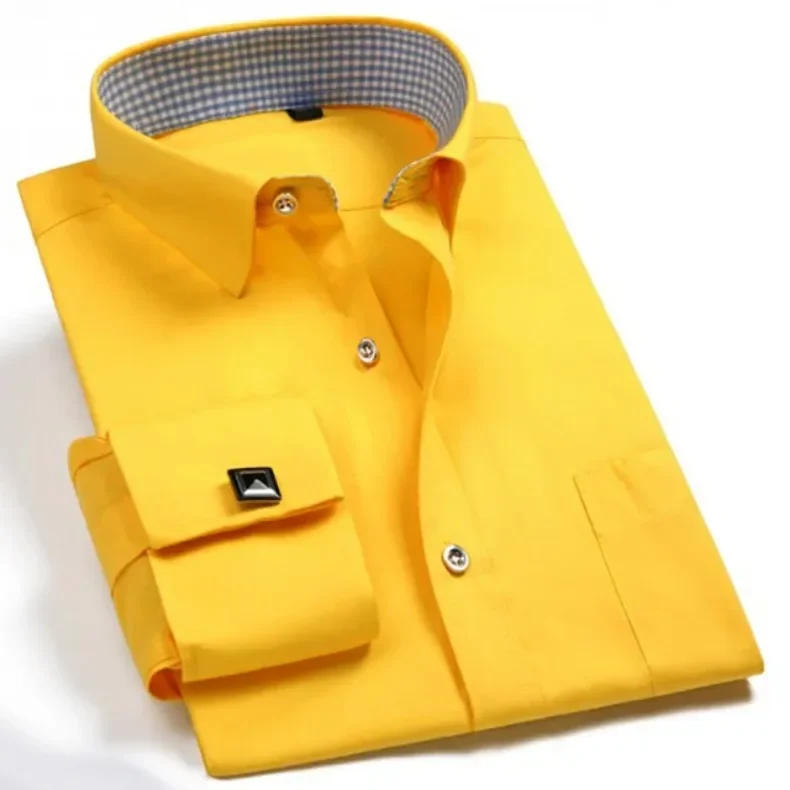 Description Picture 6 of itemMen's Collar French Cuff Dress Shirts Business Contrast  Single Patch Pocket Regular-fit Long Sleeve Social Wedding Party Shirt