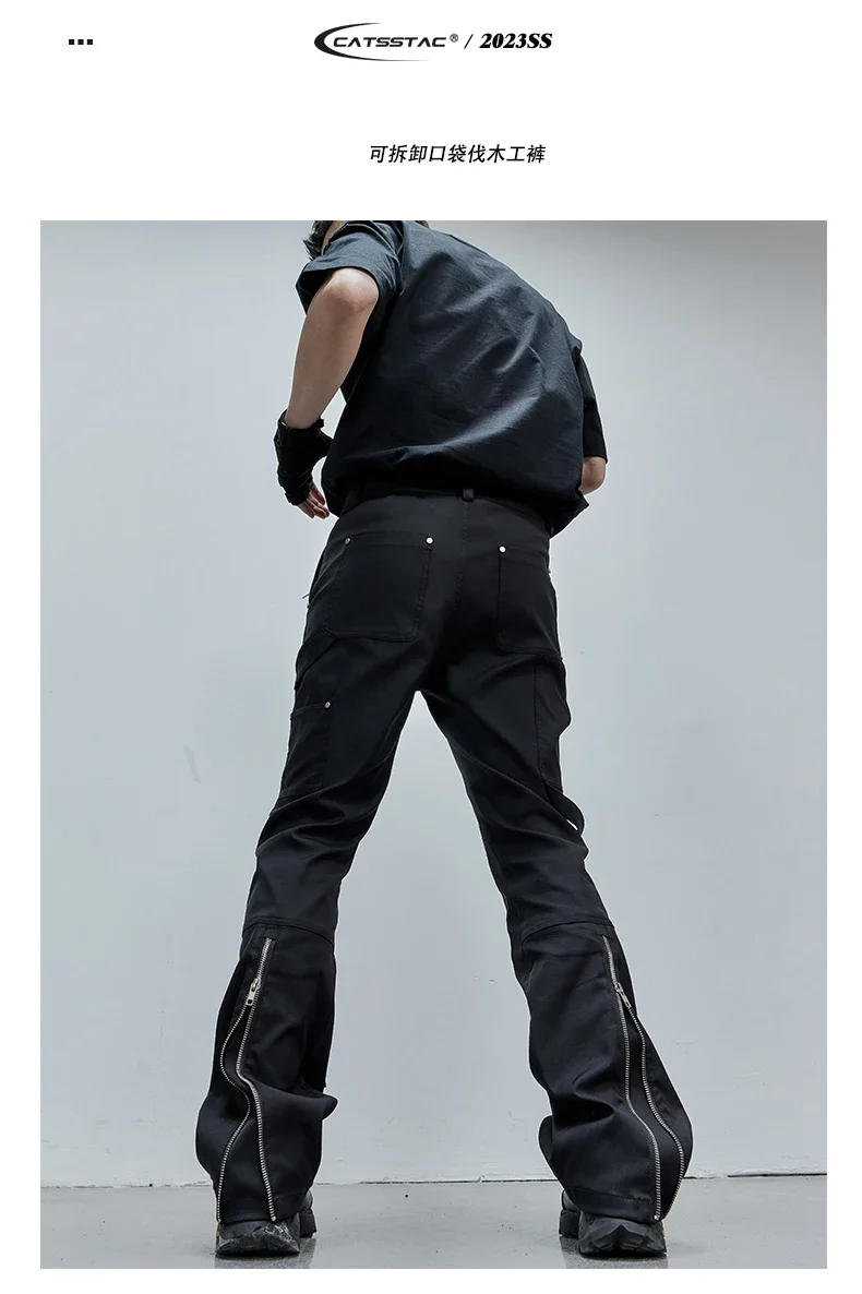 Description Picture 2 of itemLumberjack Zipper Straight Casual Pants Men's Fashion Wear Coated Waterproof Bootcut Pants Black Working Wear High Street Pants