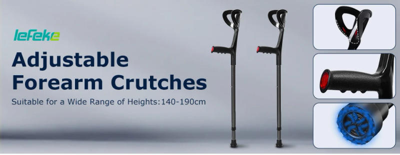 Description Picture 2 of itemLefeke Forearm Crutches Foldable Adjustable Aluminium Walk Easy Elbow Crutch Lightweight Walking Stick