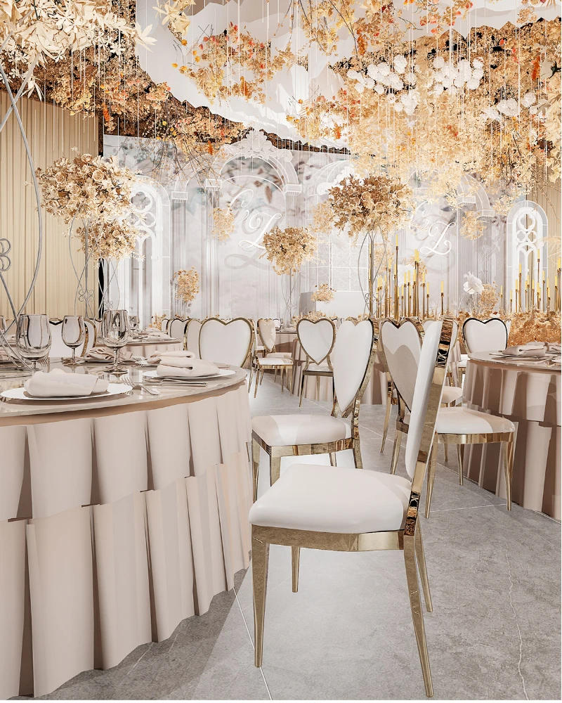 Description Picture 4 of itemRomantic Wedding chair elegant silver dining chair Light Luxury party hotel chair  love Dressing soft stool hall ceremony stool