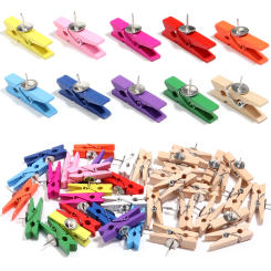 20Pcs/Lot Wooden Clips With Thumbtack Push Pin Clips For DIY Ornaments Photo Wall Home Decorating Clamp Craft Securing Clip Tool
