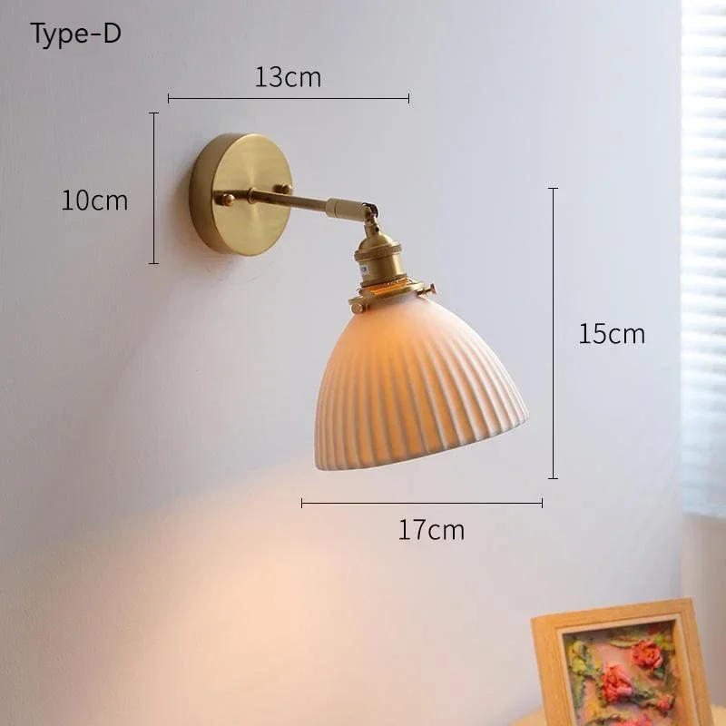 Description Picture 2 of itemJapanes Vintage Wall Lamp Brass Ceramic Lampshade Pull Wire Switch Swivel Sconce for Bedroom Bedside Wall Light Home Decoration