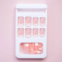 24Pcs Press on Nails with Glue Square Short Glossy Nail Extension Full Cover Women Girls Natural Fake Nails Salon Home Use