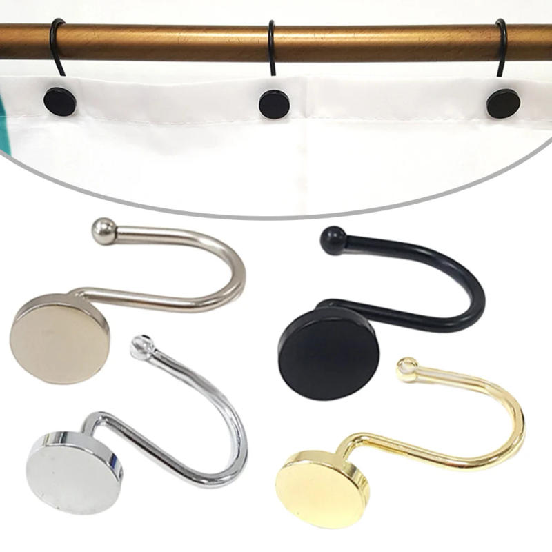 Description Picture 5 of item12pcs Shower Curtain Hooks Rustproof Bathroom Shower Rod Hanging Rings Curtain Hanging Hook Bathroom Adhesive Metal Hook