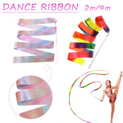2m/4m Flashing Glitter Dance Ribbon Rhythmic Art Gymnastics Ballet Twirling Rod Stick Kid Sport Training Accessory