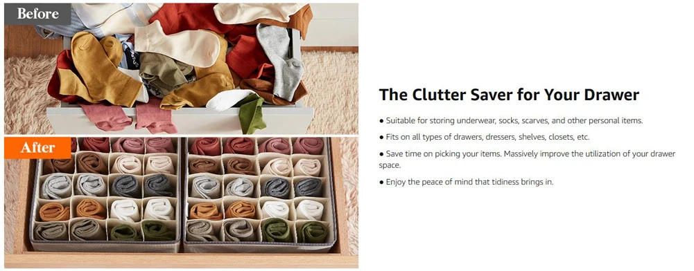 Description Picture 4 of itemSock Underwear Organizer Drawer Divider Foldable Closet Organizers Bins Cabinet Organization Storage Box for Socks Underwear Tie