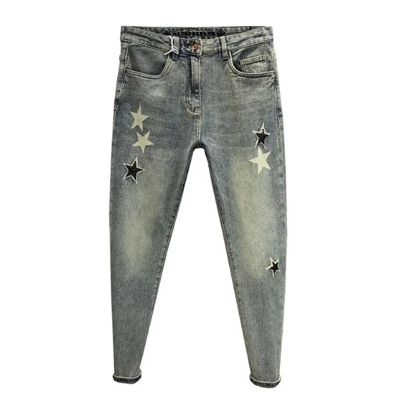 Description Picture 5 of itemFashion Casual Denim Slim Patchwork Jeans Spring Autumn Luxury Men's Clothing Star Embroidery Vintage Stretch Streetwear Pants