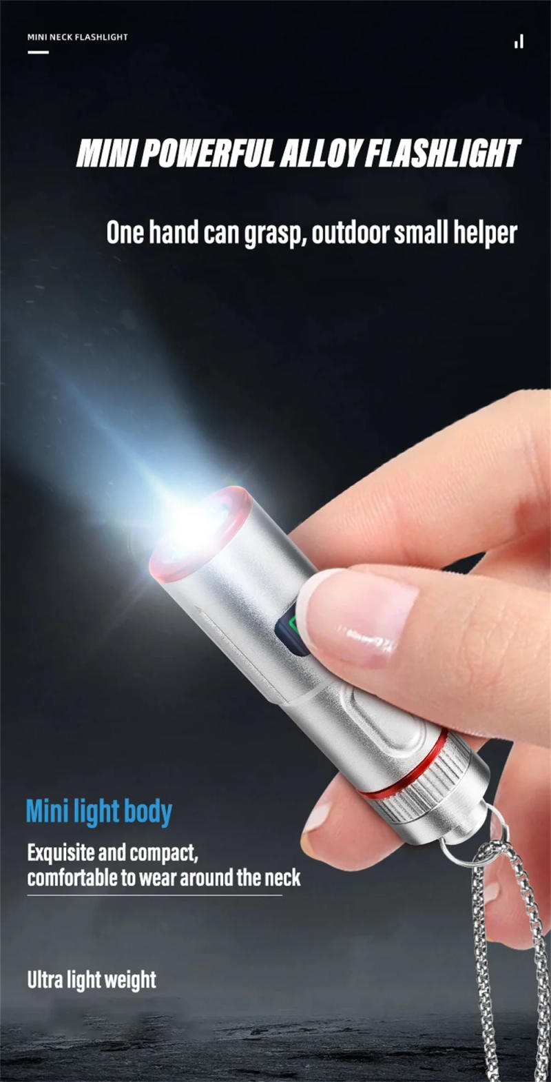 Description Picture 4 of itemSuper Bright LED Mini Flashlight Rechargeable Torch Outdoor Searchlight Portable Work Light with Magnet Back Clip Alloy Chain