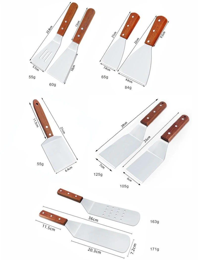 Description Picture 6 of itemStainless Steel Spatula and Grill Scraper Non Stick Durable Barbecue Cooking Tools Pizza Shovel Pancake Beef BBQ Utensils