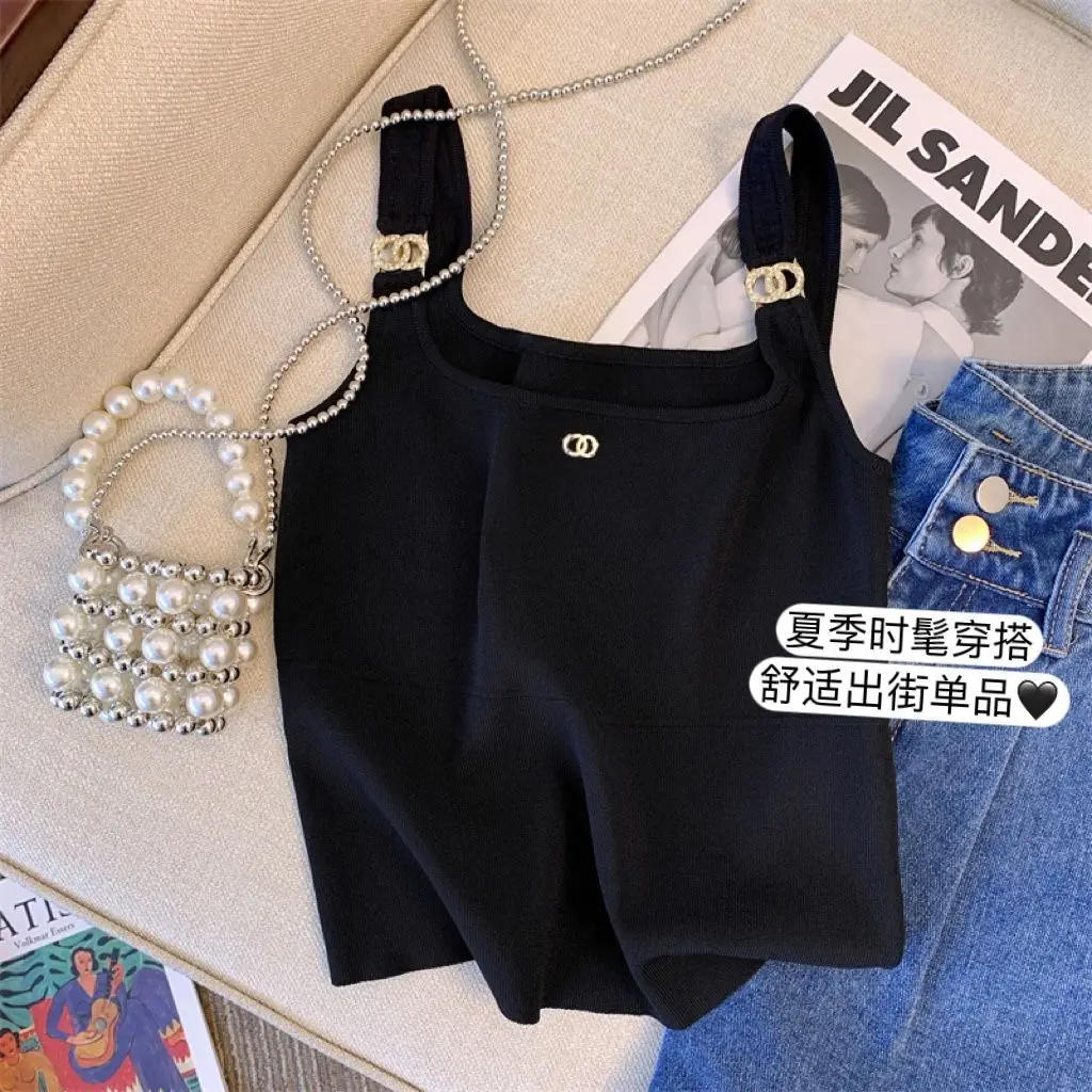 Description Picture 4 of itemSmall Diamonds Short Tank Top Slim Fit Black Sleeveless Top Sweet and Hot Style, Hanging Strap for Women's Outwear Vest Tees