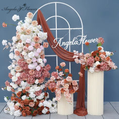 Wedding Backdrop KT Board Frame Arch Decor Brown White Floral Row Arrangement Aisle Floor Flower Ball Event Party Props A8151