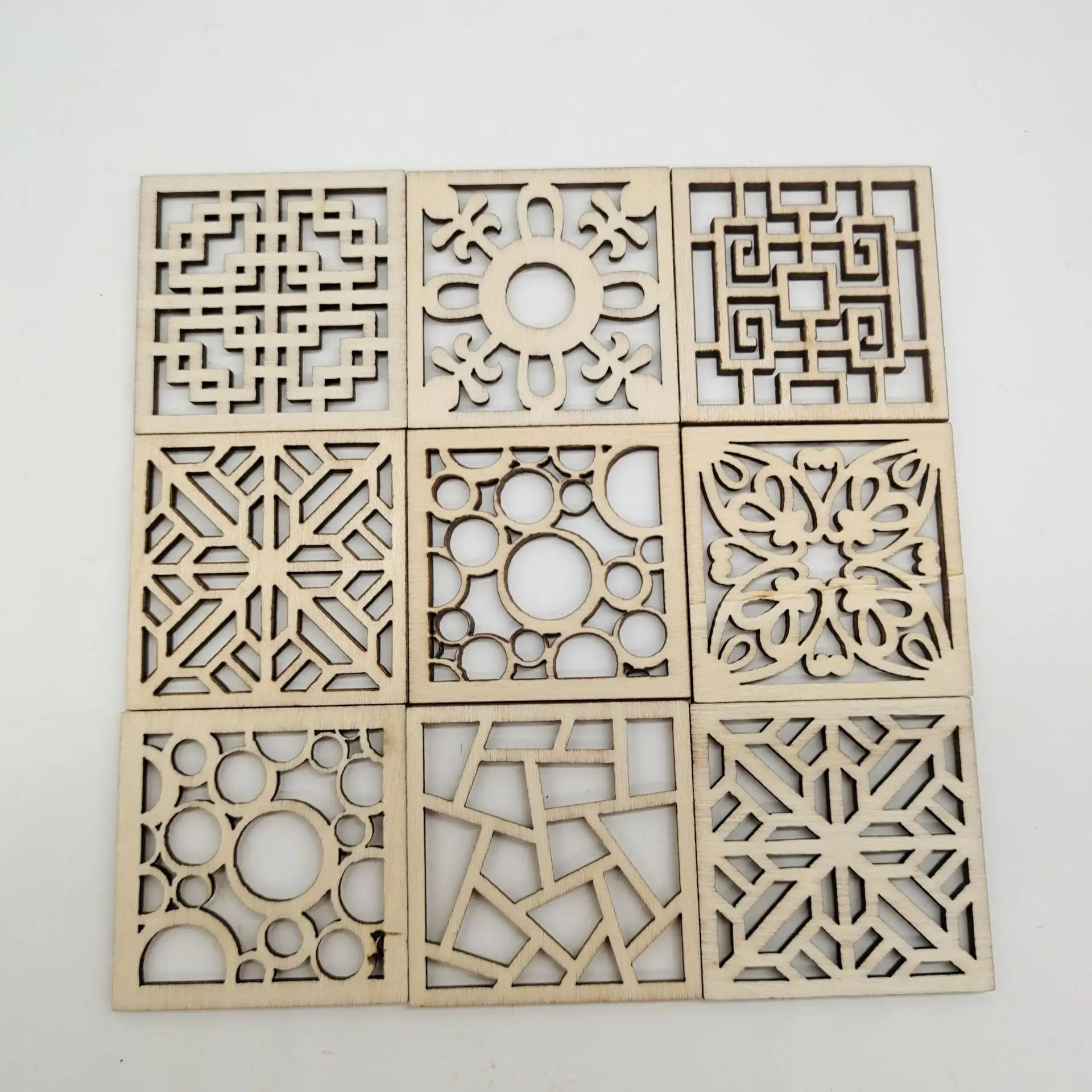 Description Picture 4 of item20pcs Laser Cut Wood Embellishment Hollow Out Square Flower Shape Wood Discs Unfinished Wood Cutout for Arts Crafts DIY Decor