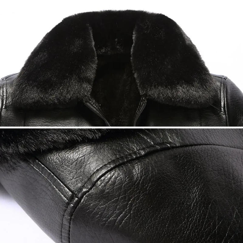 Description Picture 6 of itemMen Faux Leather Jacket Stylish Men's Faux Leather Jacket with Lapel Collar Windproof Design for Autumn Winter Long for Casual