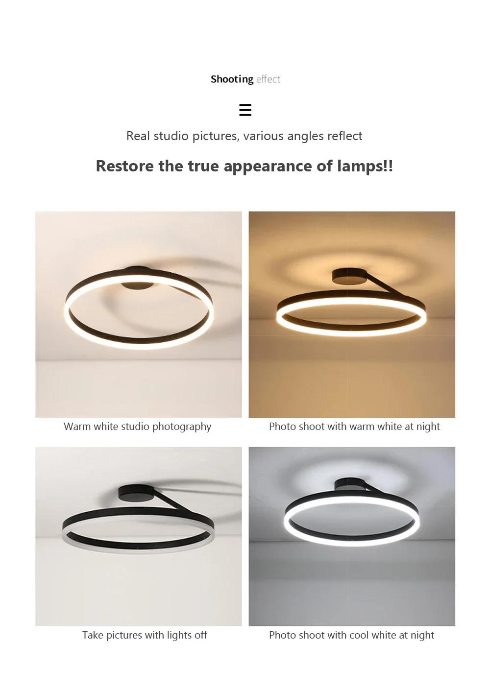 Description Picture 3 of itemModern LED Ceiling Light 60CM 76W ceiling Lamp For Living Room Bedroom Dinning Room Black White Home Indoor Led Lighing Fixtures