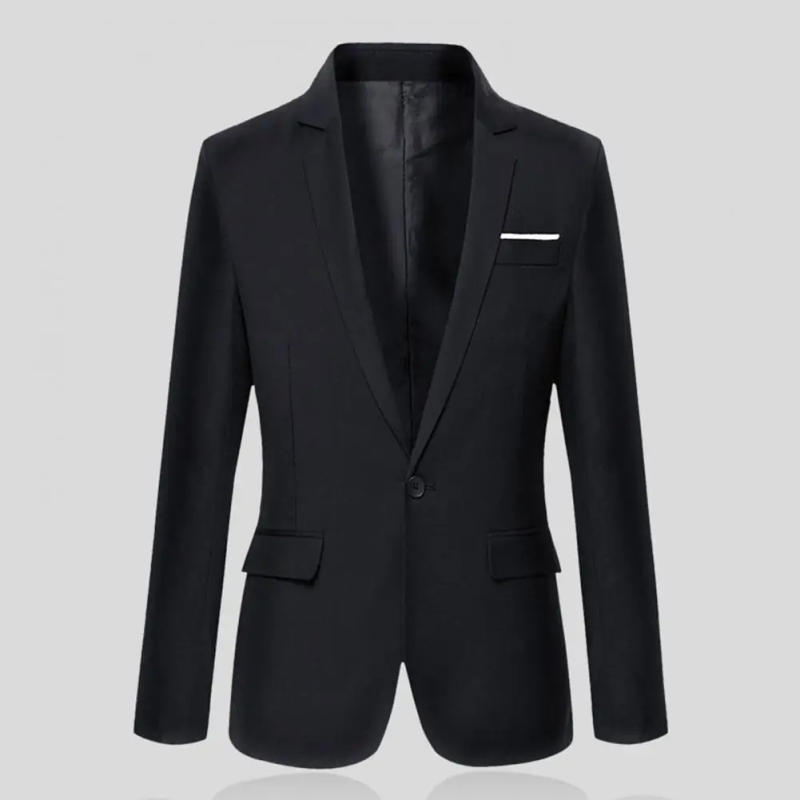 Description Picture 6 of itemFlap Pockets Long Sleeve Men Blazer Casual Single Button Lapel Suit Jacket Male Single Button Slim Business Blazer Men Clothing