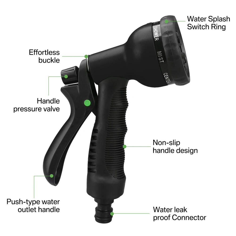 Description Picture 3 of item50/75/100Ft Expandable Garden Hose with 8 Functions Spray Nozzle Water Hose Expanding Water Pipe for Garden Irrigation Car Wash