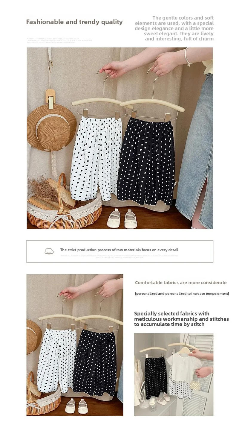 Description Picture 2 of itemGirls' Summer Outfit New Casual Pants 2025 Korean Style Stylish Versatile Thin Polka Dot Mosquito Proof Pants Straight Leg Pants