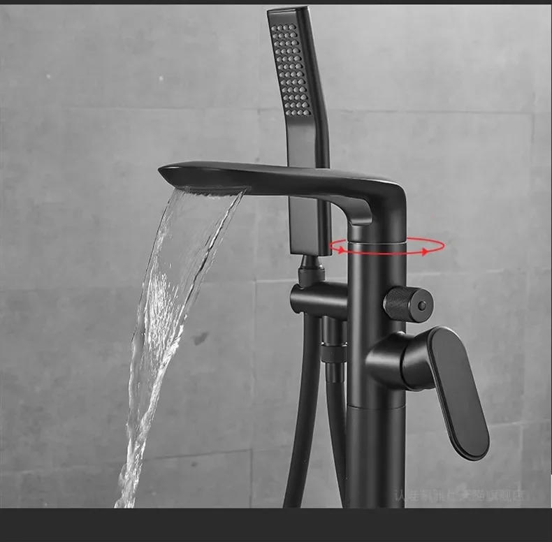 Description Picture 5 of itemBlack Faucet Set Floor Decked Brass Waterfall Bathtub Mixer Morden Style Bathroom Taps