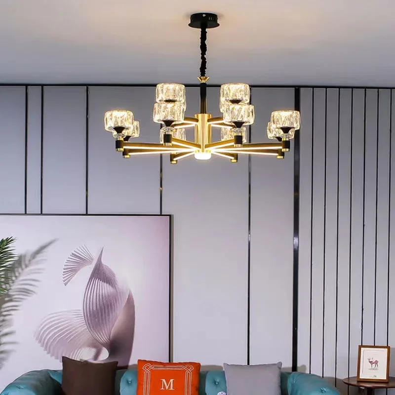 Description Picture 4 of itemModern Light Luxury Living Room Led Crystal Chandelier Indoor Minimalist Luxury Dining Room Bedroom Gold and Black Ceiling Lamps