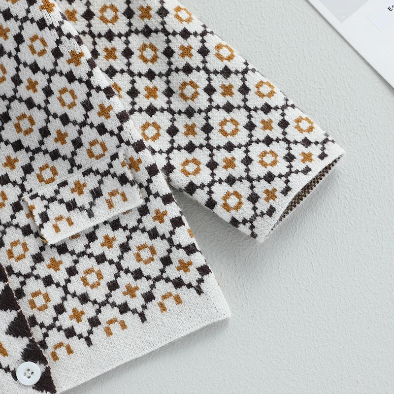 Description Picture 6 of itemBaby Girls 2PCS Shorts Sets Long Sleeve Button Down Tops Geometric Patterns Print Shorts Sets