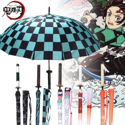 Demon Slayer Tanjirou Katana Umbrella Long Windproof Parasol Kimetsu No Yaiba Shinobu Anime Samurai Katana Sword Handle Umbrella