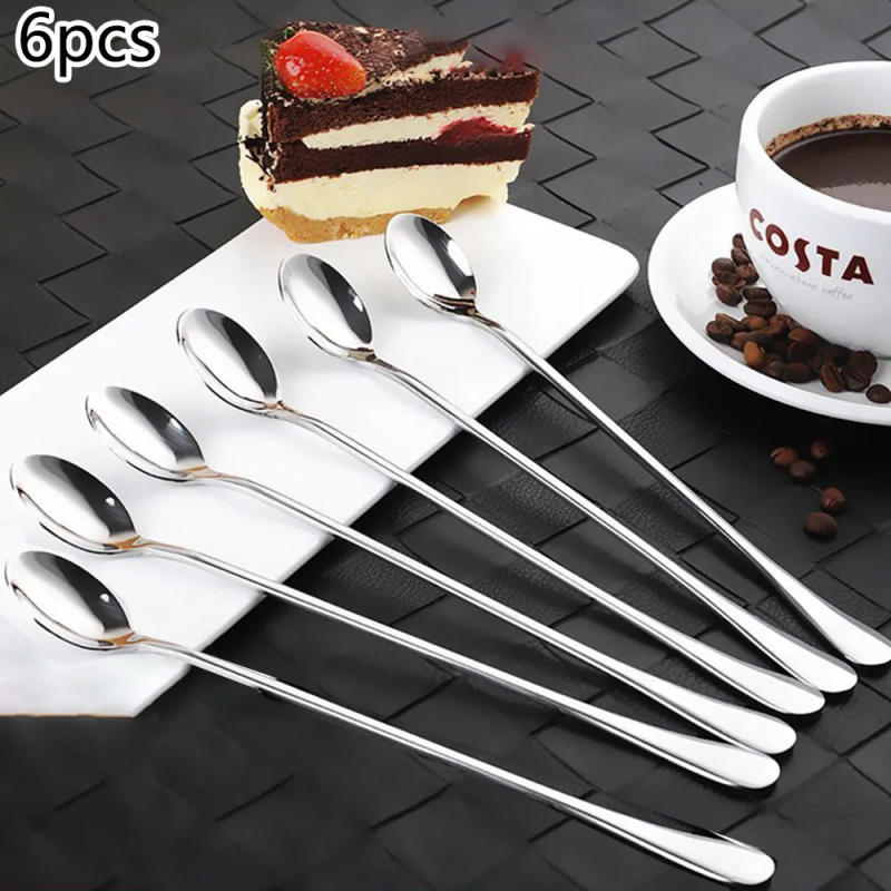 Description Picture 2 of item6pcs Stainless Steel Spoon Ice Tea Scoop Dessert Spoon Food Grade Ice Cream Candy Tea Spoon Milkshake Coffee Spoon Kitchen Tool