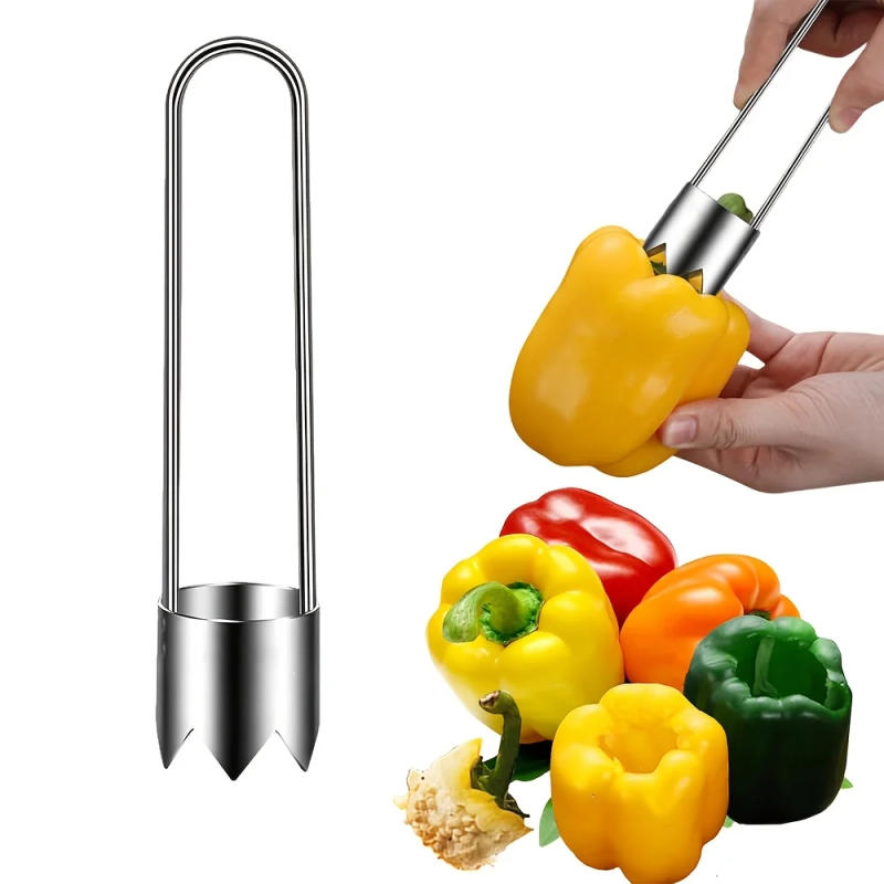 Description Picture 3 of item1pc Stainless Steel Fruit & Vegetable Corer Red Pepper Seed Remover Universal Kitchen Gadget for Apple Pear Tomato Pepper