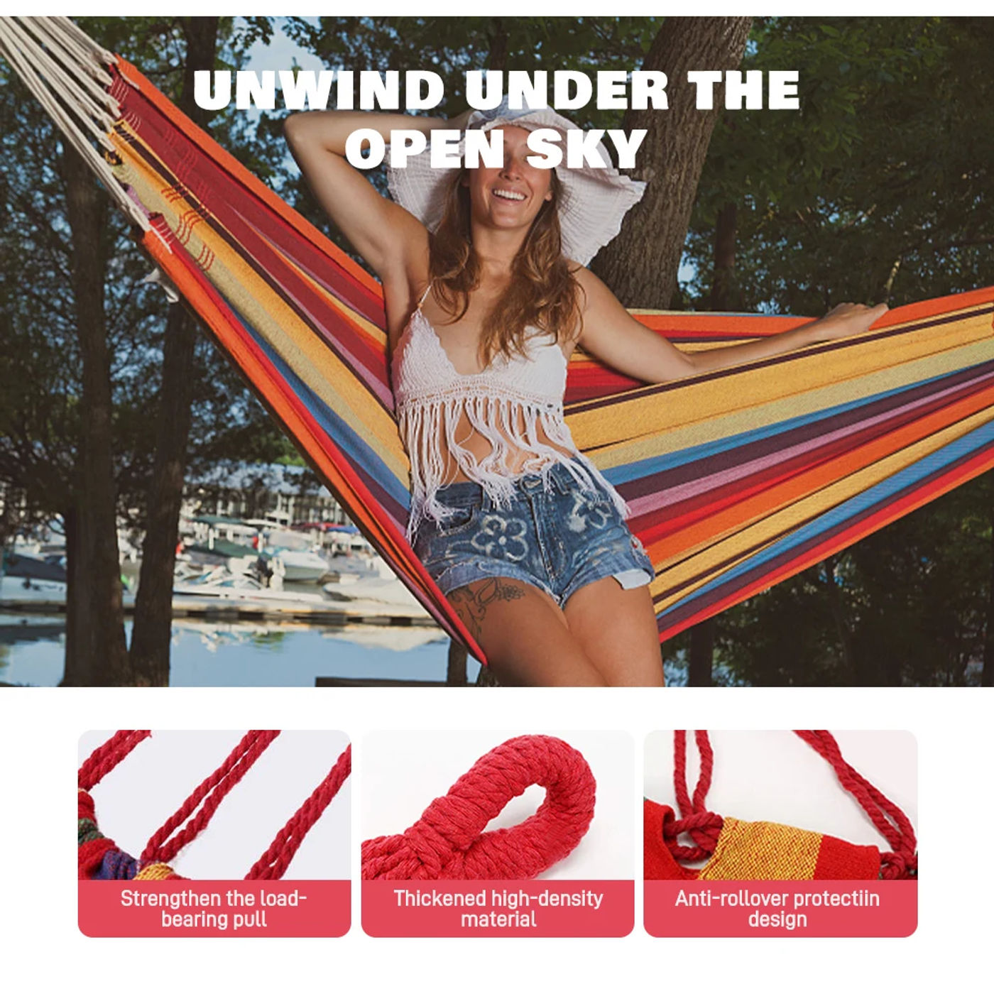 Description Picture 4 of itemOutdoor Canva Camping Hammock 240*150cm Upgraded Thickened Hammock With Two Anti Roll Balance Beam Hanging Chair Garden swings