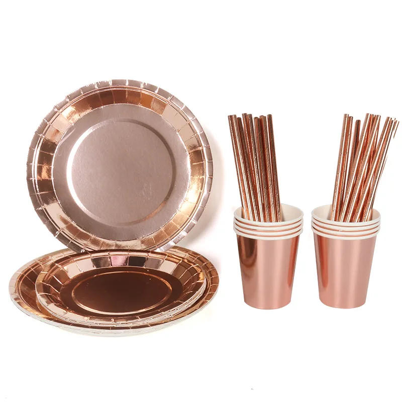 Description Picture 4 of itemRose Gold Party Disposable Tableware Set Paper Plate Cup for Wedding Birthday Party Decoration Baby Shower Bachelorette Party