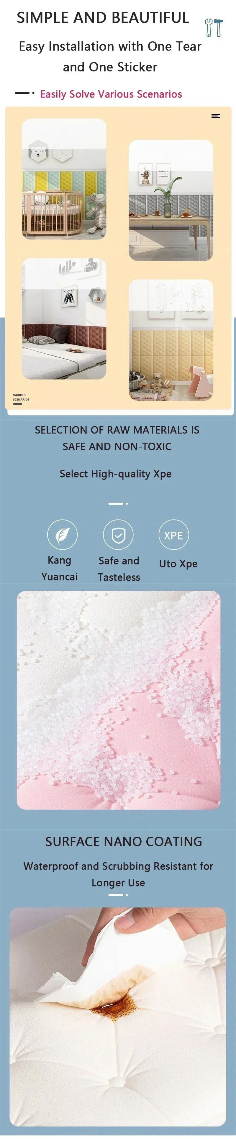 Description Picture 6 of item3D Wall Stickers Wallpaper Self-adhesive Thicken Tatami Anti-collision Wall Mat Pad Kids Bedroom Living Room Soft Foam Cushion