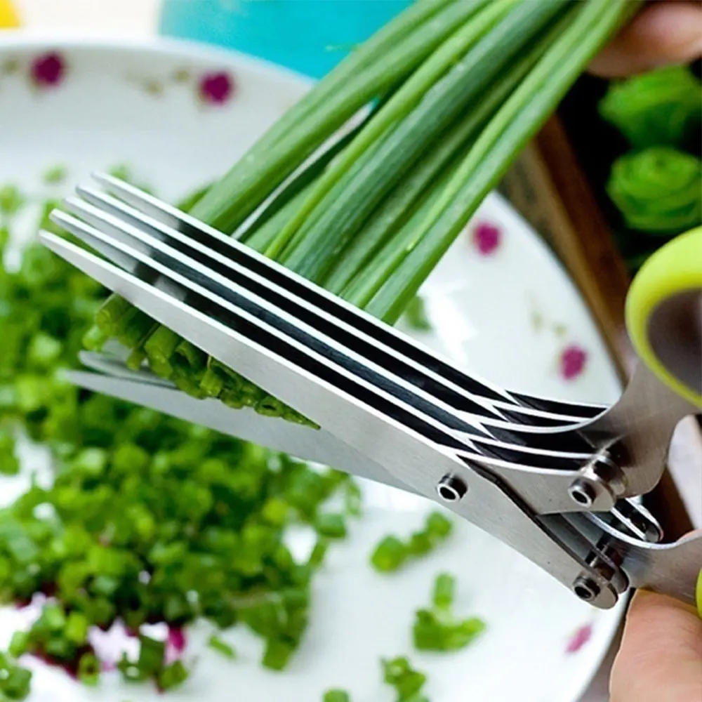 Description Picture 2 of itemMultifunctional Multi-layer Green Onion Scissors Stainless Steel Onion Cutting Knife Herb Seaweed Spice Scissors Kitchen Scissor