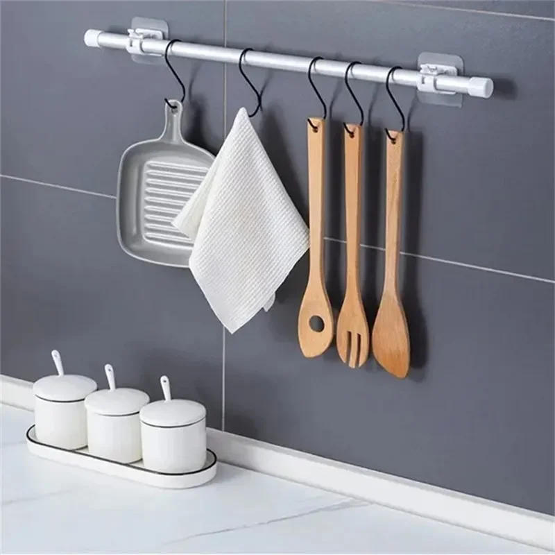 Description Picture 6 of item2PCS Retaining Clip Self Adhesive Curtain Hanging Rod Brackets Organized Pole Holders Bathroom Towel Bar Hook Support Clamps