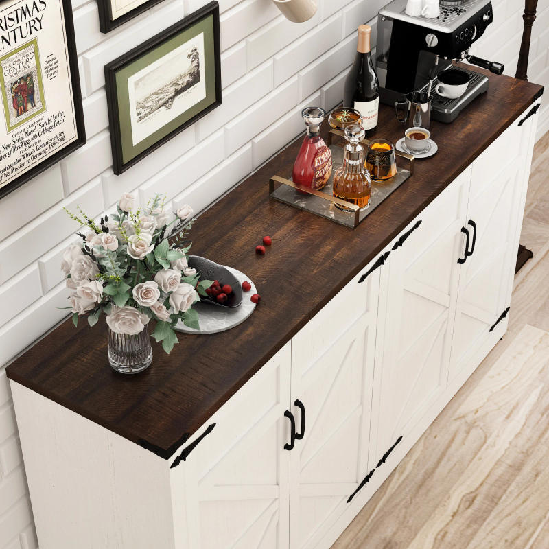 Description Picture 4 of item65 Inch Sideboard Buffet Cabinet with Storage, Farmhouse Kitchen Wooden Coffee Bar Buffet Table with Adjustable Shelves