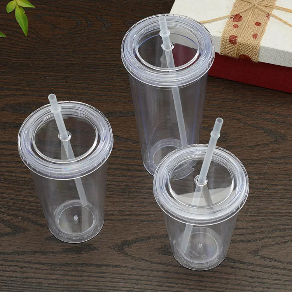 Description Picture 4 of item350ml/450ml/650ml Clear Tumbler With Straw Reusable Transparent Double-layer Water Bottle For Coffee Milk Smoothie Cup Drinkware