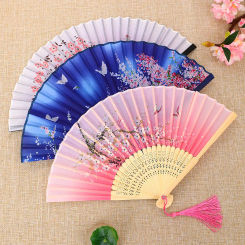 Hand Fan Foldable Silk Fan Noodles Bamboo Fan Bones Halloween Cosplay Prop Christmas Wedding Decoration Party Gifts Art Crafts