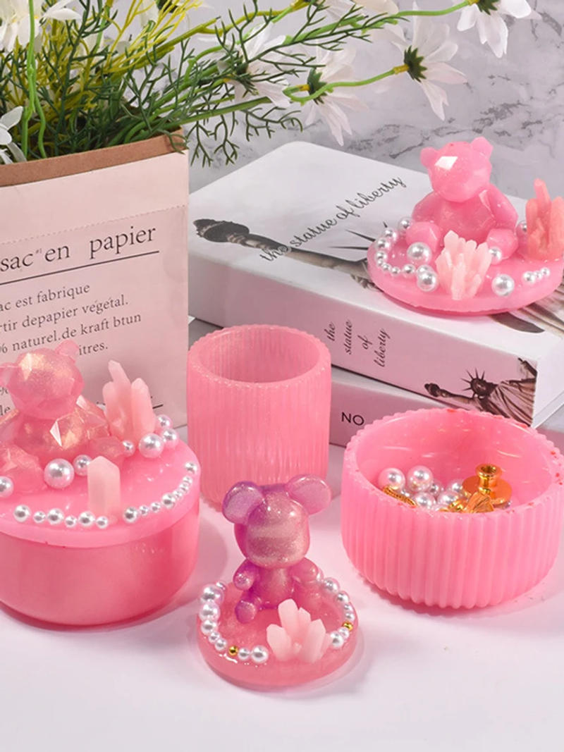 Description Picture 2 of itemSilicone Mould Candle Holder With Lid Candle Jar Cement Plaster Mini Flower Pot Mold DIY Concrete Wax Box Mould Home Crafts